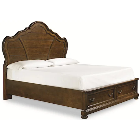 California King Panel Bed with Arched Headboard and Bun Feet and Storage Footboard